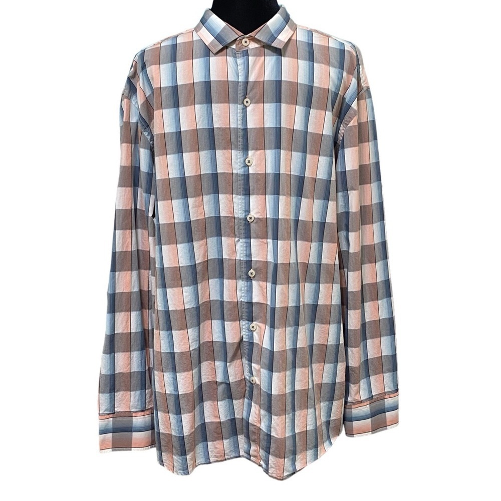 Tommy Bahama Ombre Plaid Button Down Shirt Desert Colors Casual XL